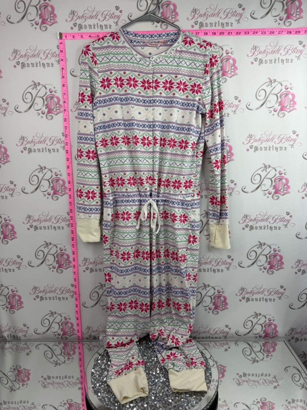La Vie En Rose Onsie pj Pink, Purple & Cream Fair Isle One-Piece Pajamas